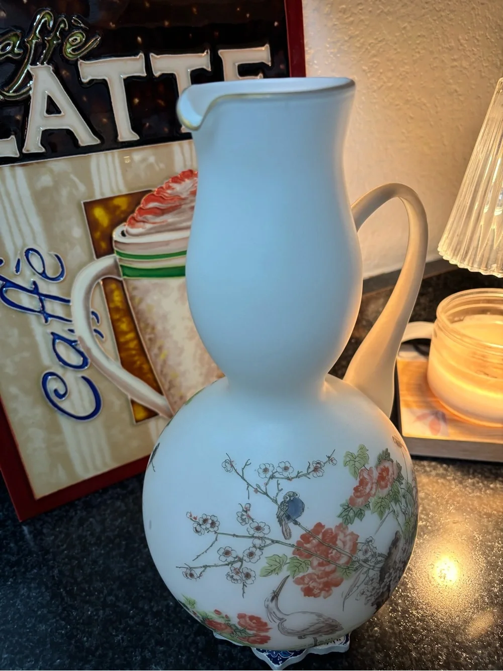 Classic Floral Porcelain Pitcher - White with Multicolor‎ Bouquet